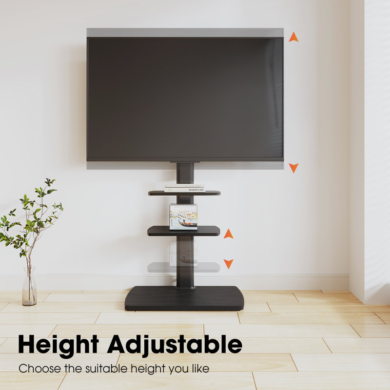 Modern Floor Tv Stand For 32'' To 70'' Tvs With Two Shelves, Black