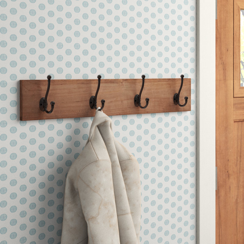 Abbotsford Solid Wood 4-Hook Wall Mounted Coat Rack, Walnut Stain
