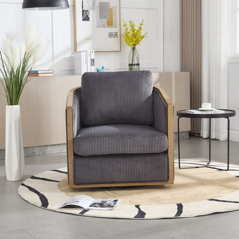 Swivel Barrel Chair, 360 Degree Swivel Barrel Club Chair, Dark Gray Corduroy