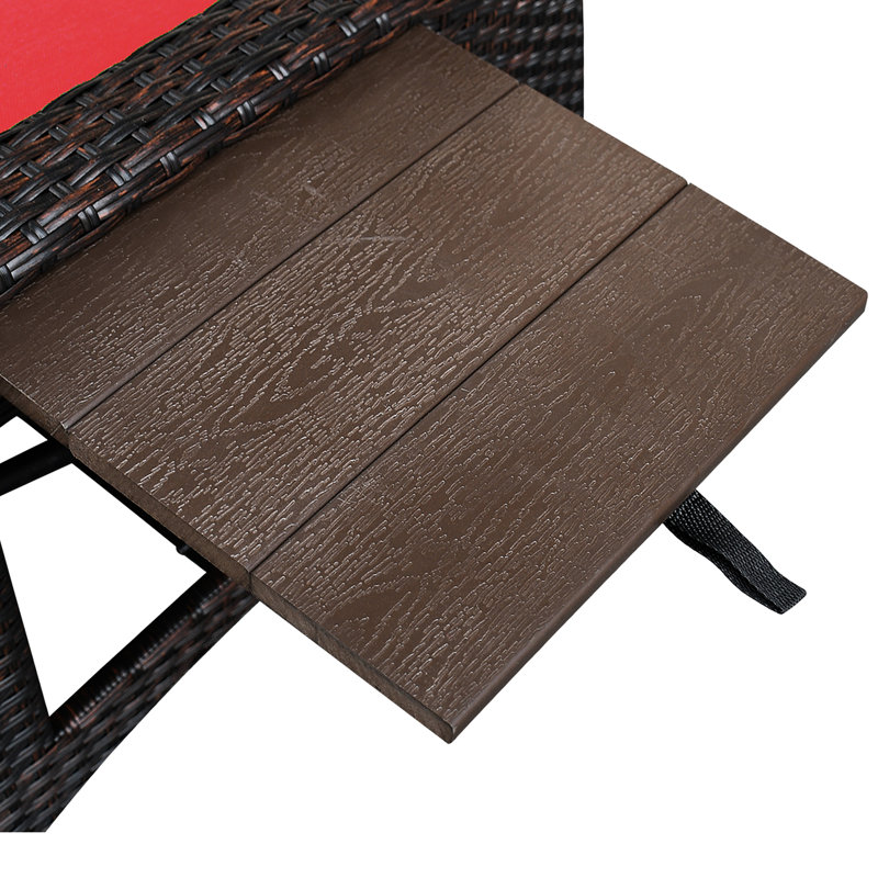 Fauteuil inclinable de patio complet avec conception ergonomique, mécanisme à 2 boucles et coussin d'eau, repose-pieds inclinable d'extérieur rouge, table intégrée, confortable, brun