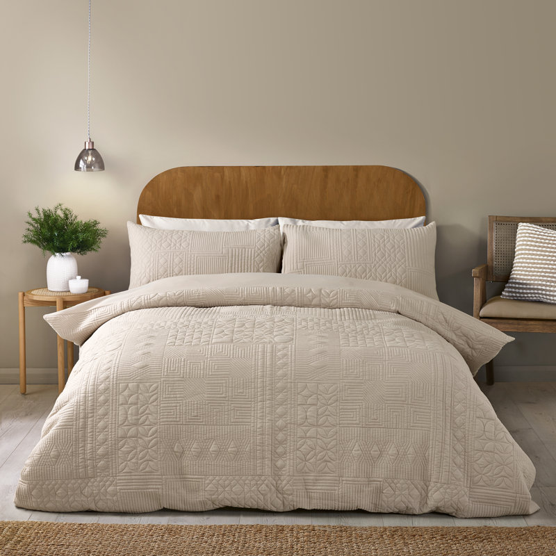 Folkstone Geo Duvet Cover Set, Beige, Double Duvet Cover + 2 Standard Pillowcases