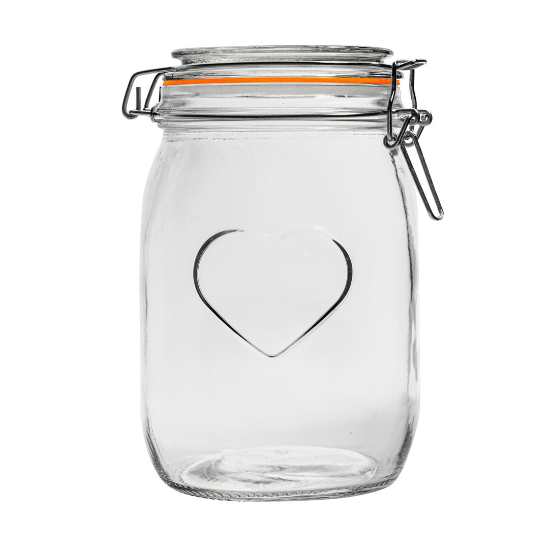 Nicola Spring - Heart Glass Storage Jars with Labels - 1 Litre