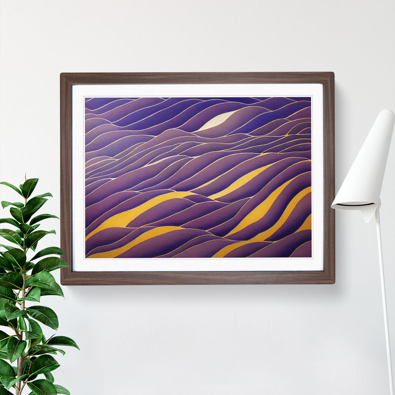 Abstract Lavender Flower Field - Single Picture Frame Print, 46cm H x 64cm W x 2cm D, Walnut