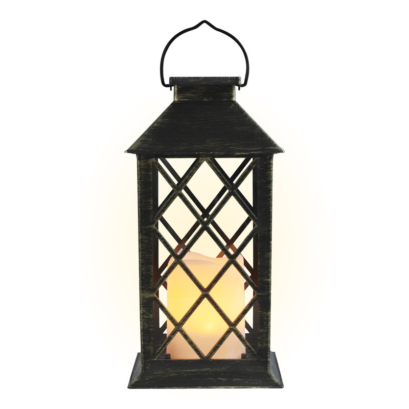 Solar Vintage Metal Candle Lantern With Metal & Glass