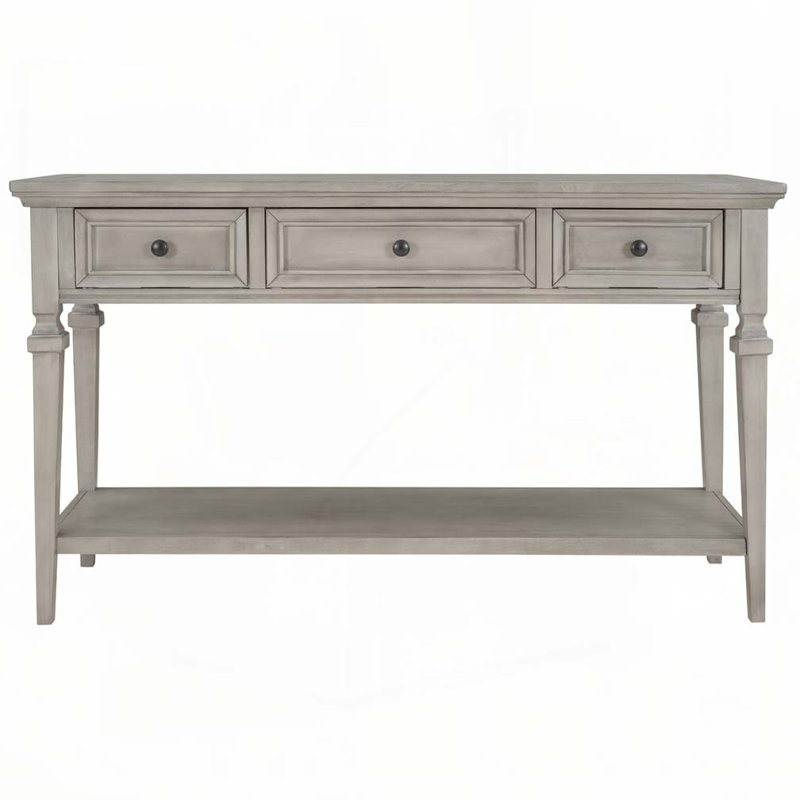Junior Retro Console Table with Drawers & Open Bottom Shelf, Gray Wash