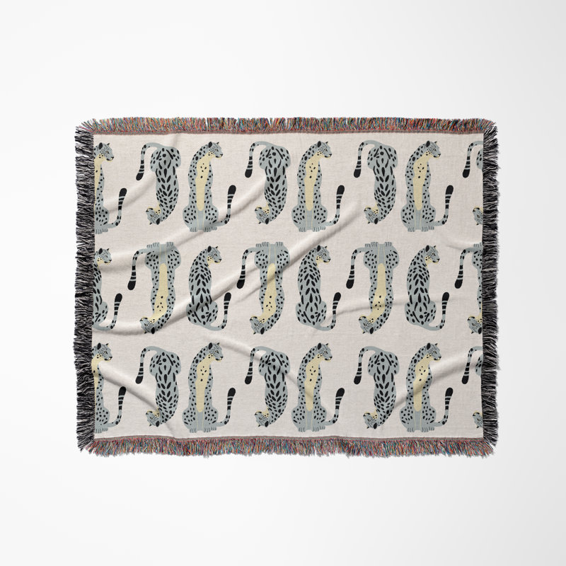 Jeté en mélange de coton Ren Leopard, Gris / Blanc cassé, L 80 po x l 60 po