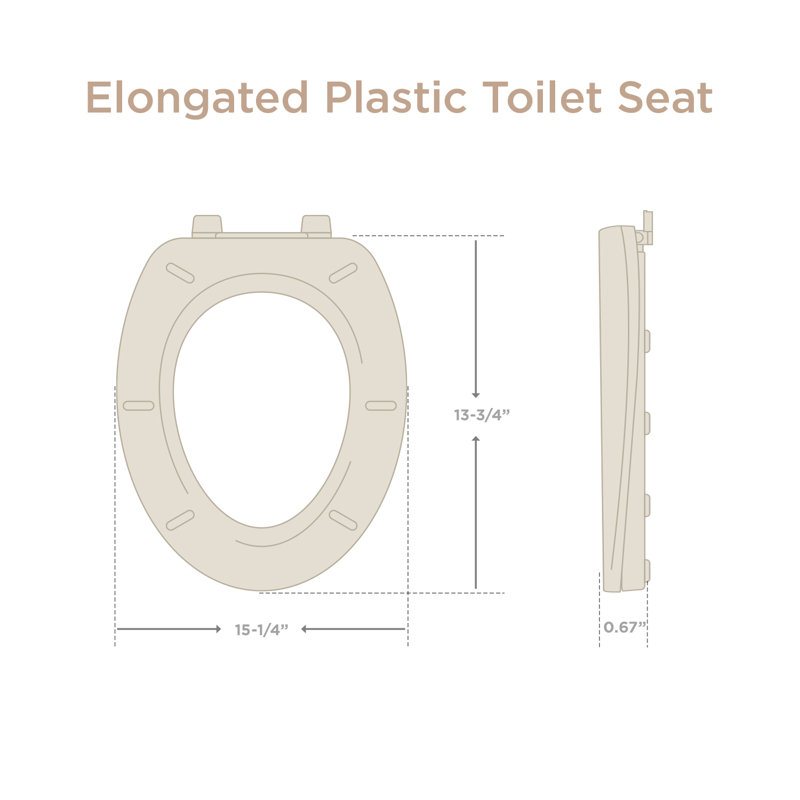 Elongated Toilet Seat with Adjustable Hinges in Bone Plastic, Standard Size Fit, Bone