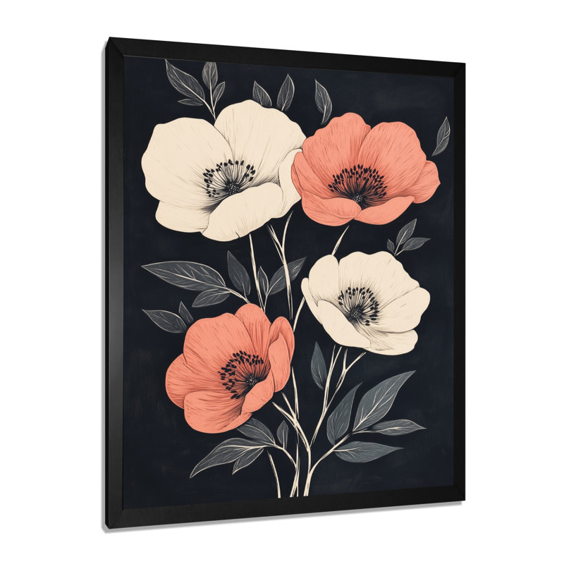 Bouquet aux lignes sculptées II - Tableau floral botanique encadré, 44" H x 34" W, Black Picture Framed
