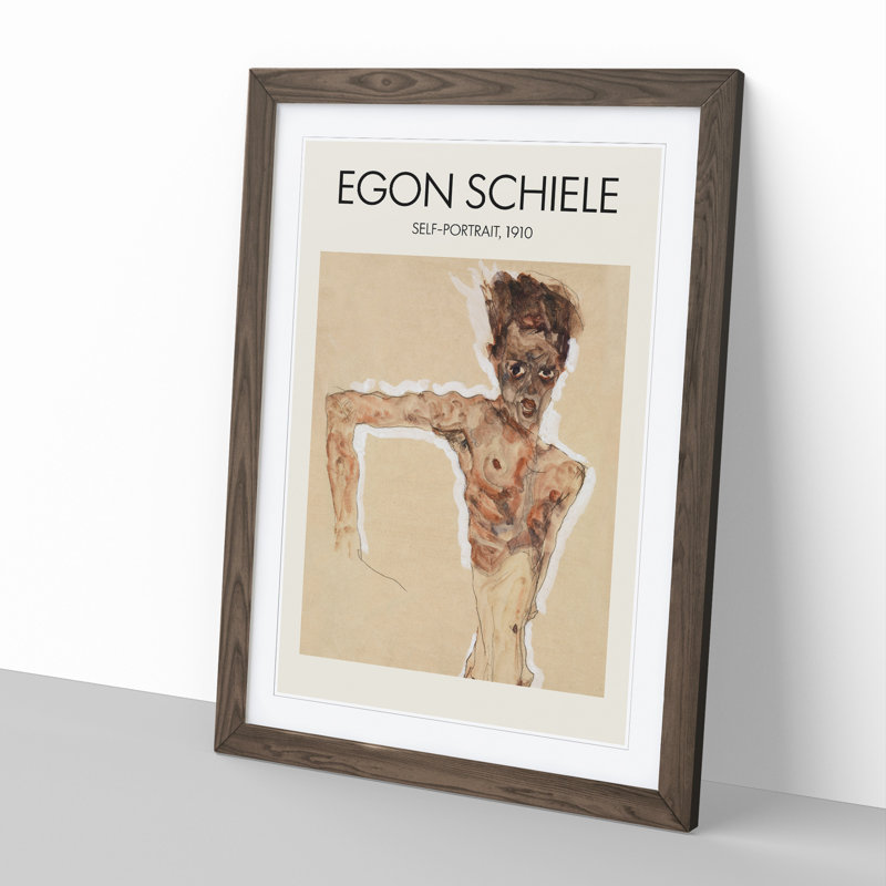 Self Portrait by Egon Schiele - Picture Frame Painting, 48cm H x 36cm W x 2cm D, Walnut