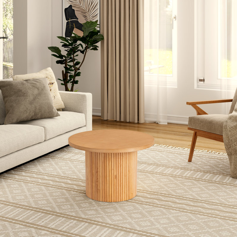 Table basse ronde en bois massif naturel Ansel, Naturel, H 15,74 po x L 23,62 po x l 23,62 po