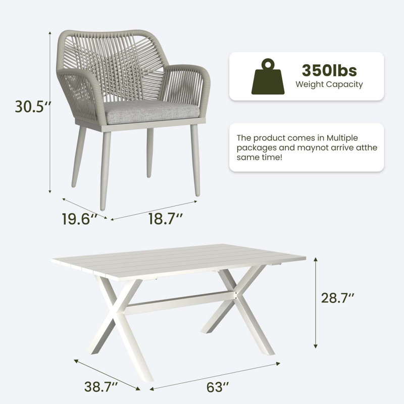 Ensemble repas d'extérieur 5 pièces avec table de salle à manger rectangulaire et 4 chaises, 4