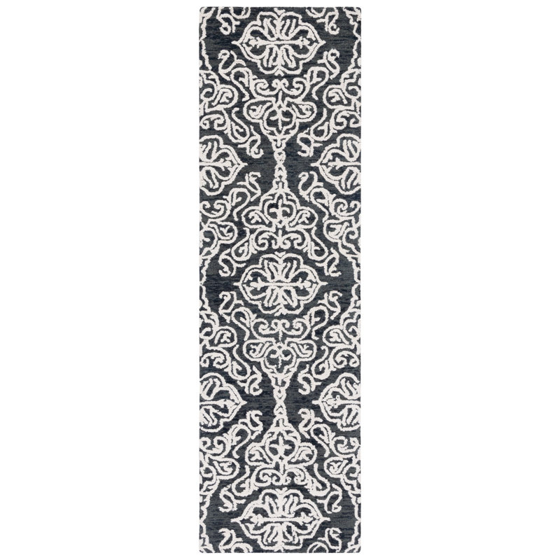 Anjalena Hand Tufted Wool Damask Rug, Runner 2'3" x 8'