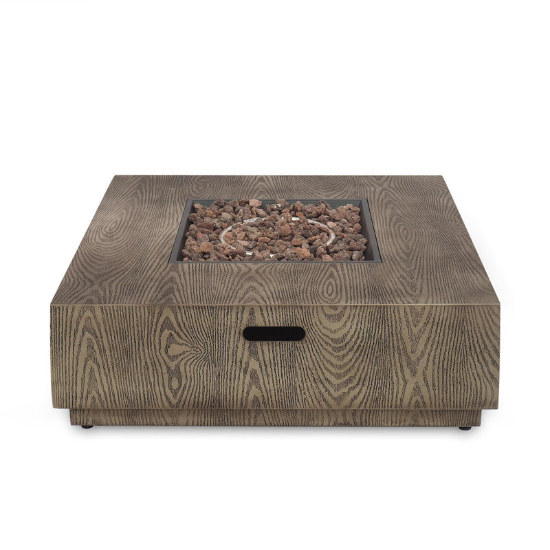 WELLINGTON SQUARE IRON WOOD PATTERN FIRE PIT -50,000 BTU Tank Outside