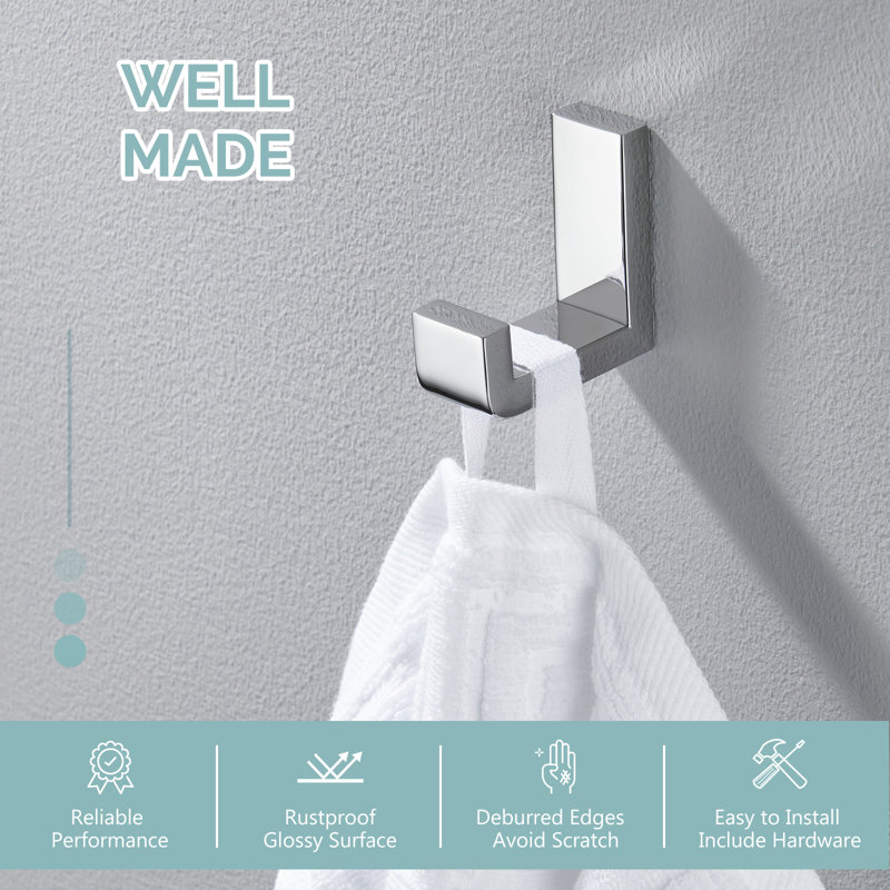 Crochet mural pour peignoir en acier inoxydable, Chrome poli