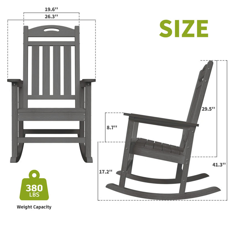 Chaise berçante en PEHD à bascule Adirondack, Dark Gray