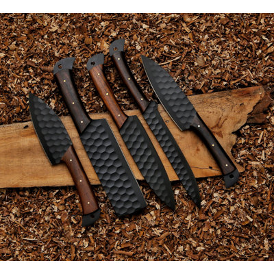 Ensemble de couteaux de cuisine forgés à la main en acier au carbone, manche en palissandre, collection de 5 pièces