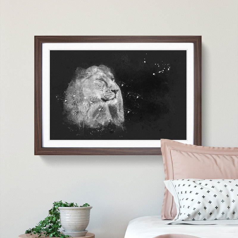 Wild Lioness - Picture Frame Graphic Art Print, Walnut Framed, 45cm H x 63cm W x 2cm D