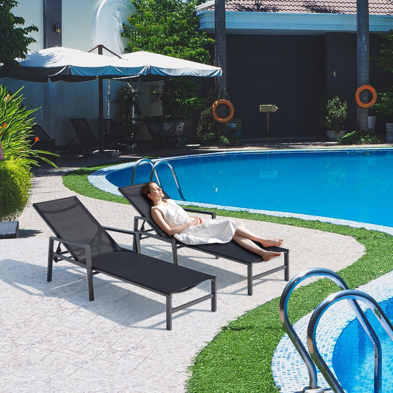 Kaniha Outdoor Metal Chaise Lounge, Black, Black