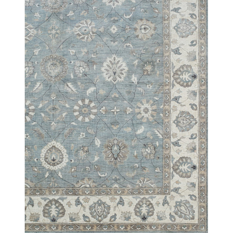 Proprietary Patterns Wool Oriental Area Rug in Currituck Blue, Rectangle 9' x 12'