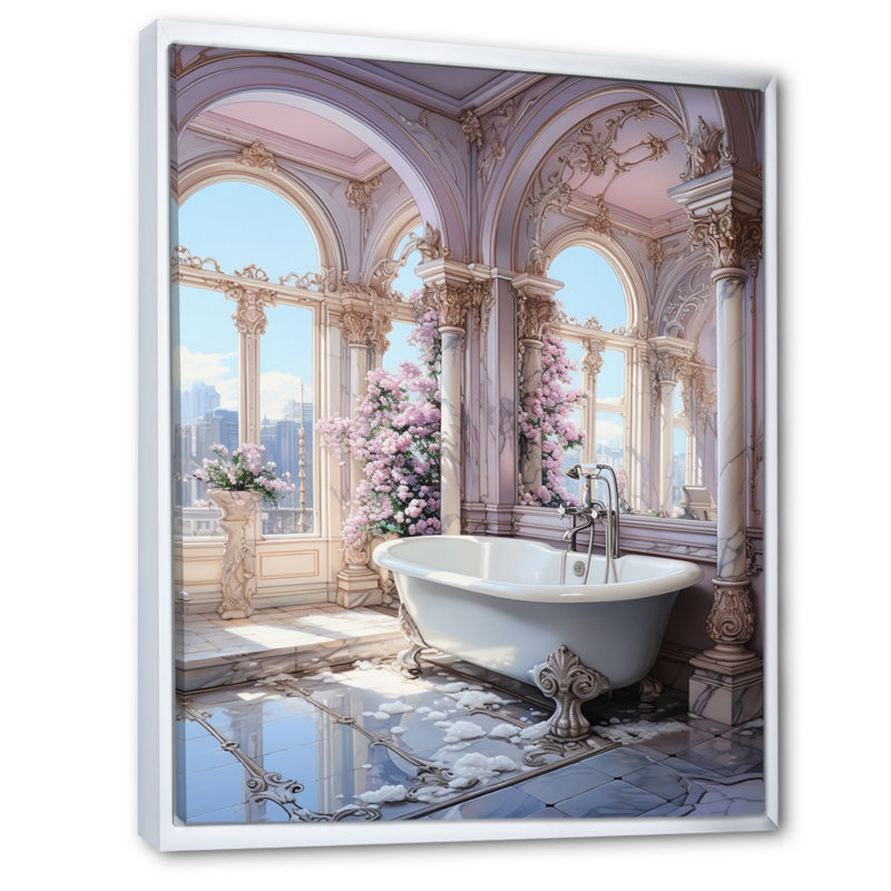 Salle de bain pastel Serenity II - Art mural de salle de bain, H 20 po x l 12 po x P 1 po, Cadre flottant blanc