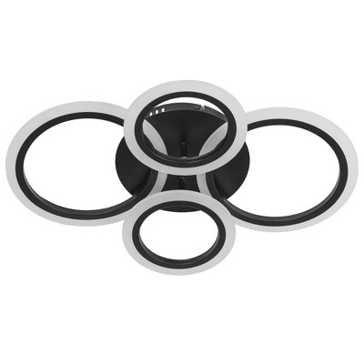 Plafonnier semi-encastré à 4 anneaux à DEL, corps en métal noir mat et anneaux en acrylique, 3 températures de couleur (3000K / 4500K / 6500K), 10 à 100% à intensité variable
