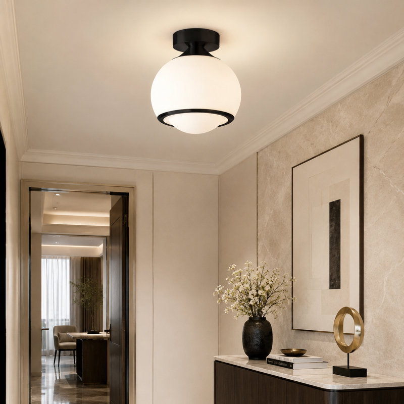 Plafonnier encastré sphérique 9,8 po à DEL 1 lumière 9CCT, Noir mat, 10,87 po H x 9,84 po L x 9,84 po P, 14 W