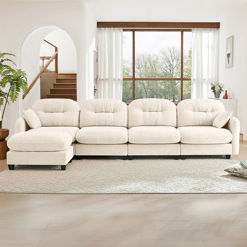 Canapé modulaire en L modulaire avec repose-pieds, tissu chenille doux, conception ergonomique, dossier capitonné