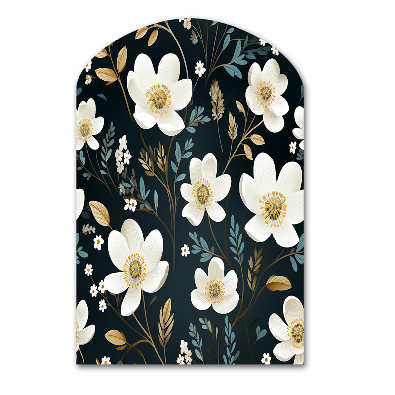 Hackman - art mural floral asymétrique en métal, impression d'art en arche blanche, H 43 po x l 33 po