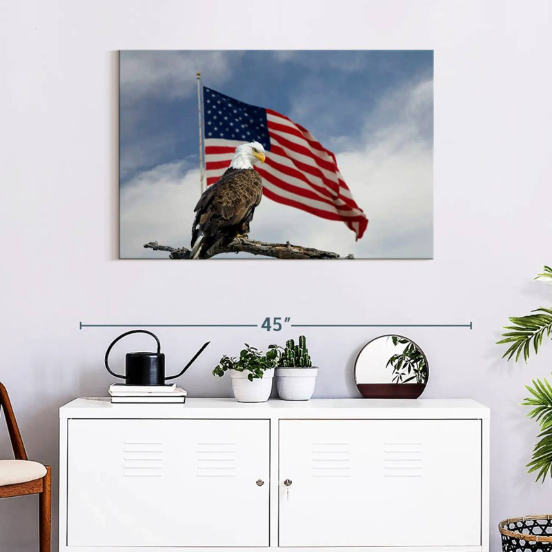 Brampt Perched Eagle American Flag, 24" H x 36" W