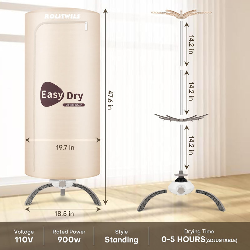 900W Portable Clothes Dryer,Compact Mini Dryer for Small Apartments, Large Capacity Fast Drying Electric Clothes Dryer for Dorms, RVs, Travel