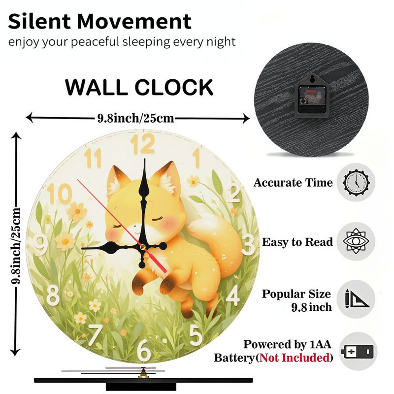 cute fox clock meadow flowers design