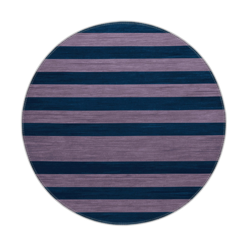 Tapis intérieur / extérieur bleu HorizontalStripes, Rond 5 pi