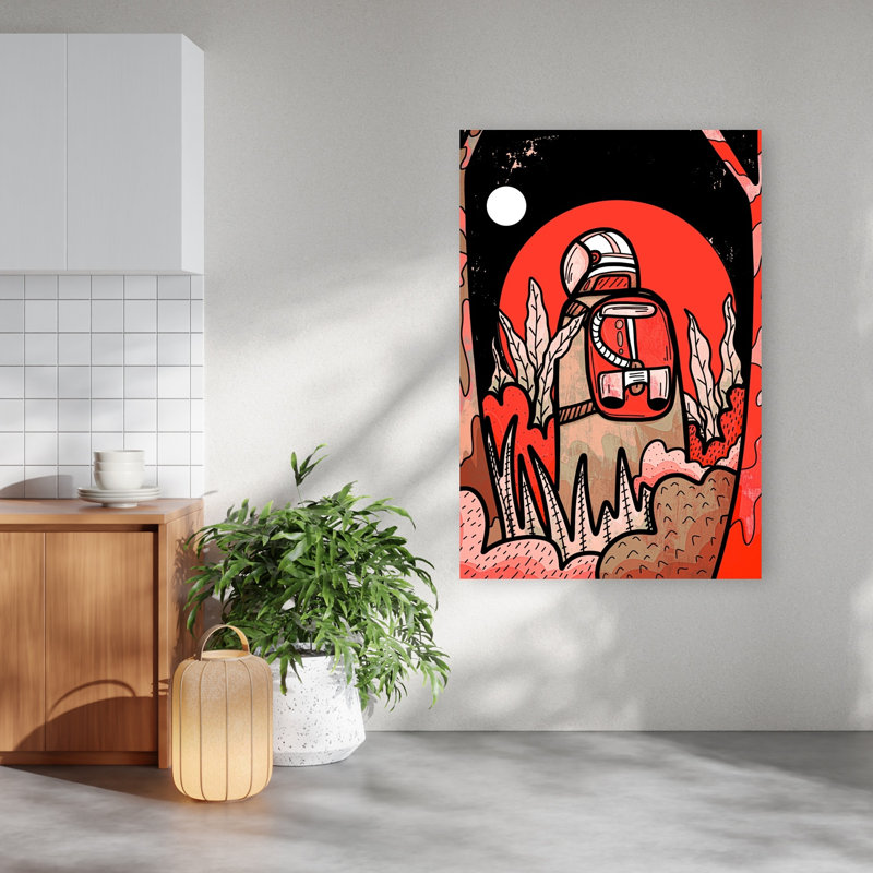 «Red Moon Explorer», impression d'art rétro sur fond de forêt tropicale, 60" H x 40" W