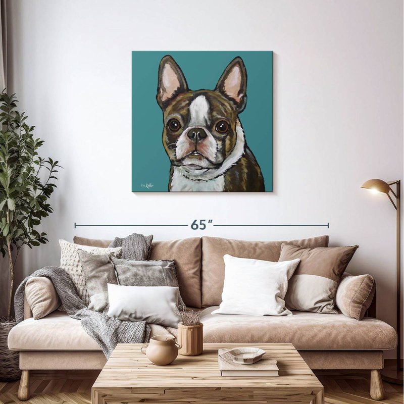 Brampt Sasha Boston Terrier sur sarcelle, H 36 po x l 36 po