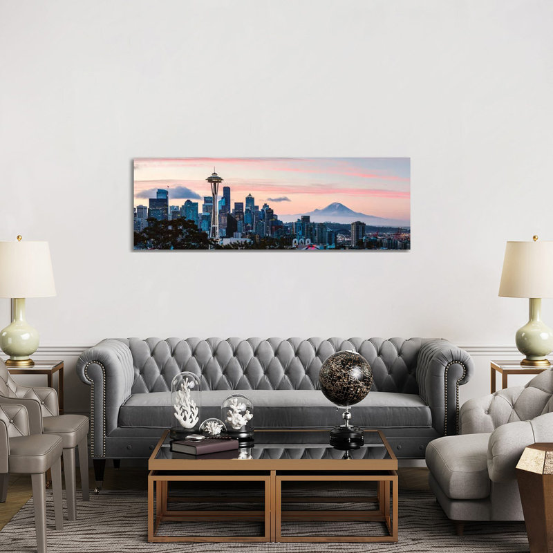 «Seattle Skyline And Mt Rainier», giclée sur toile tendue avec châssis, H 20 po x l 60 po