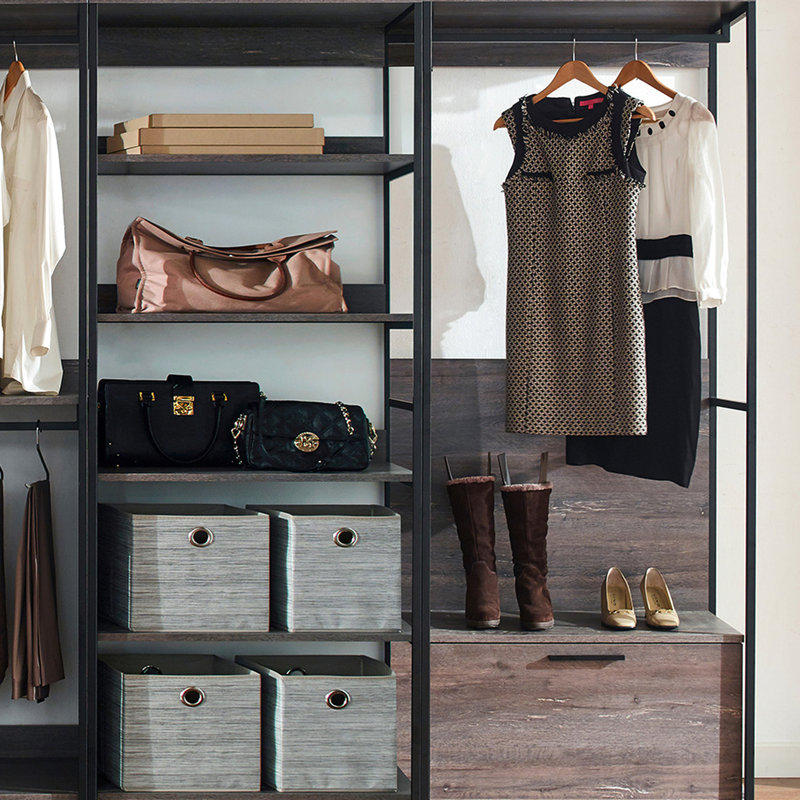 Walk-in modulaire avec rangement flexible en métal robuste, rangement profond, finition eau et chaleur, égratignure, panneau E0