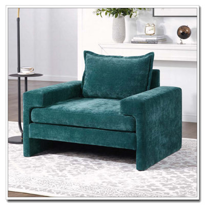 Fauteuil d'appoint en chenille de 40,9 po avec accoudoirs larges et coussin épais Chenille