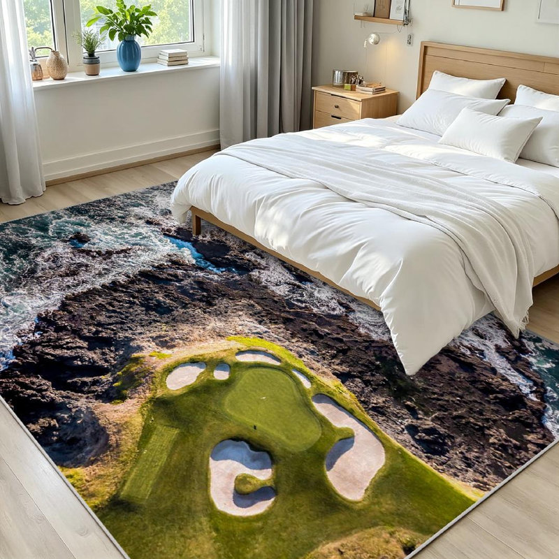 Tapis d'intérieur transparent lavable à la machine, de terrain de golf avec vagues, Rectangle 71 po x 98 po