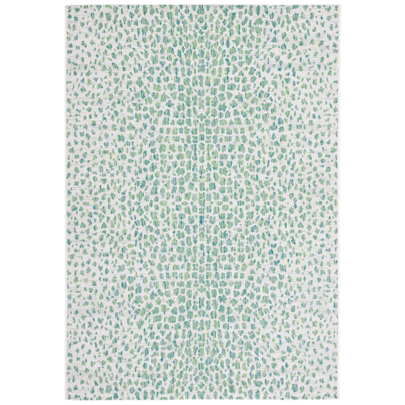 Tapis intérieur / extérieur ivoire / vert à imprimé animal, Rectangle 4 pi x 5 pi 7 po