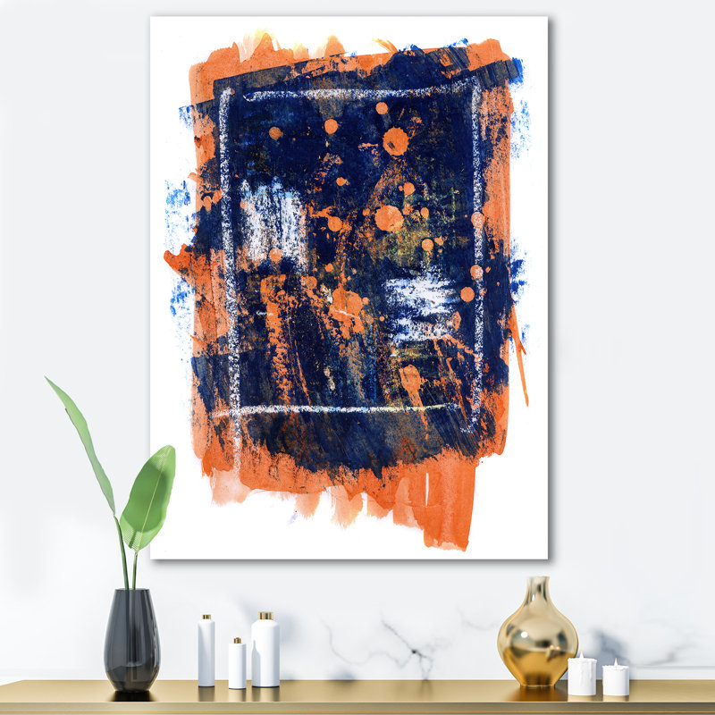 Abstrait orange et bleu marine - Peinture sur toile, H 32 po x l 24 po x P 1 po, Toile tendue