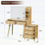 Coiffeuse 47 po avec miroir, lumières, 5 tiroirs et tablette de rangement rétro, design rotin, luminosité réglable, naturel-133475640