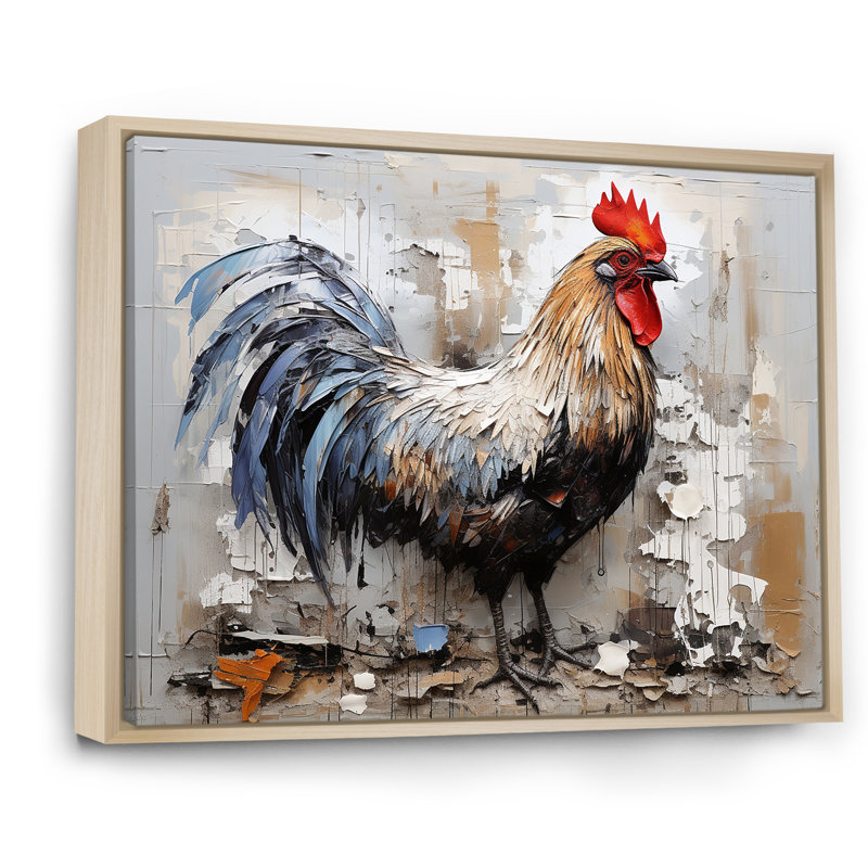 Loyal Rooster Portrait III - Art mural coq pour le salon, H 30 po x l 40 po x P 1,5 po, Cadre naturel flottant