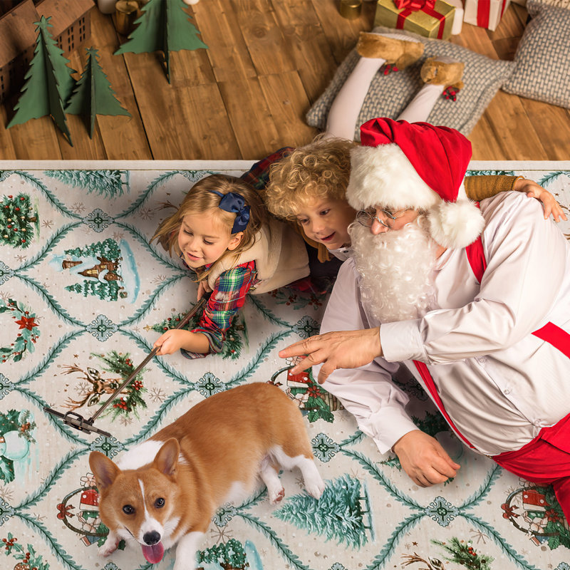 Christmas Festive Faux Wool Area Rug, 60*100cm, Rice
