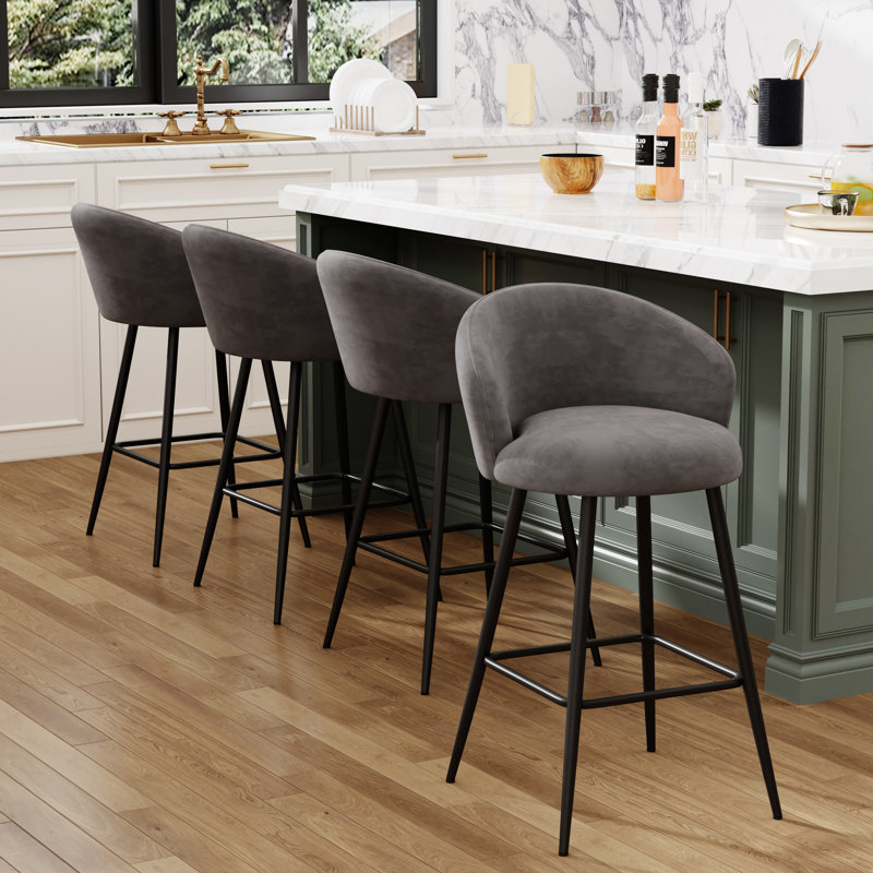 Tabouret de comptoir rembourré avec structure en métal, Gris foncé, Tabouret de comptoir (siège d'une hauteur de 26 p, 4