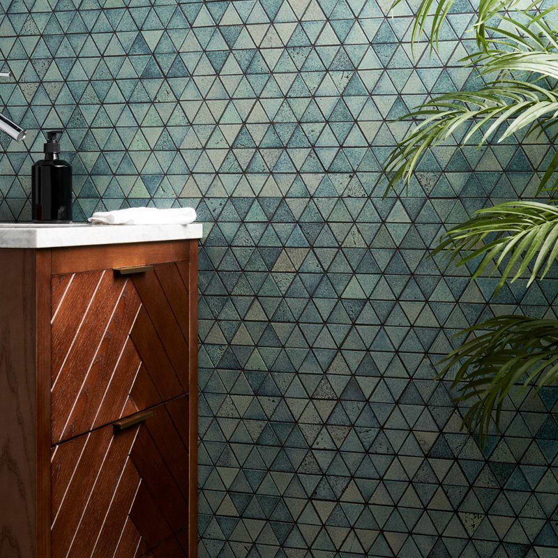 Cobble 10.62 In. X 14.56 In. Triangle Glossy Lava Stone Mosaic Floor And Wall Tile (5.35 Sq. Ft. / Case), Green
