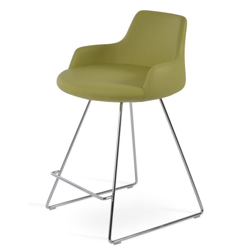 Tabouret de bar et de bar Dervish, Vert, Chrome, Tabouret de comptoir (siège d'une hauteur de 24,5