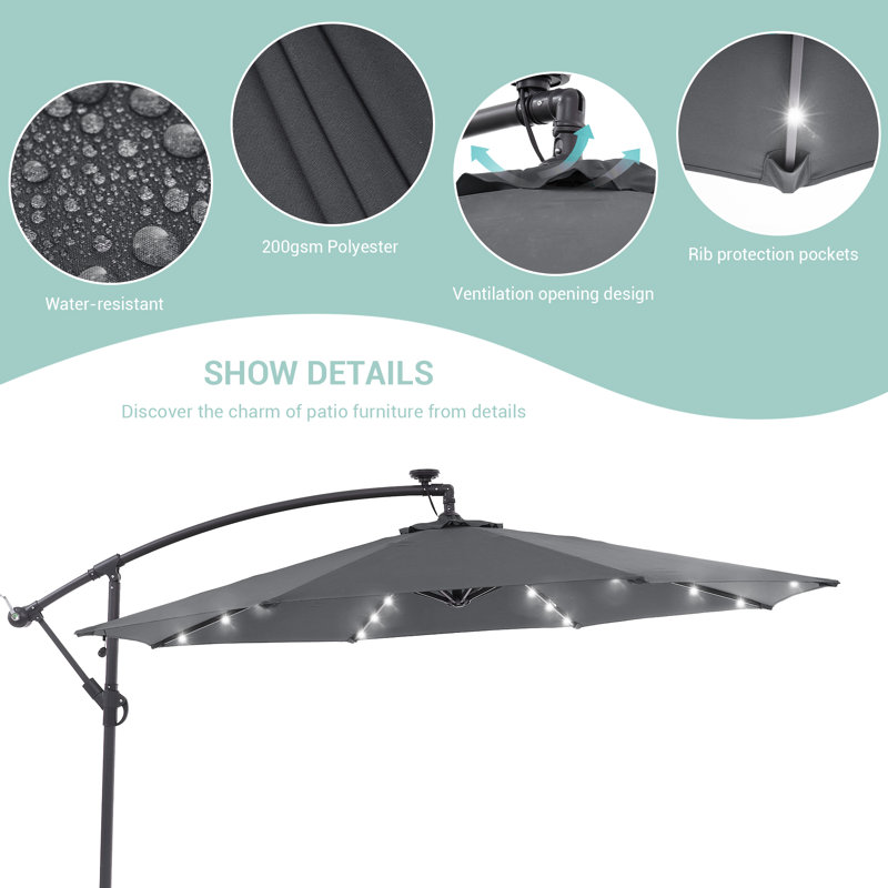 Parasol en porte-à-faux 10 pi Asyra, Gris