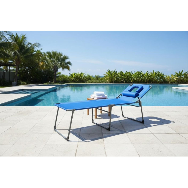 Fauteuil de bronzage pliant avec trou pour le visage, dossier réglable à 5 positions, oreiller et poche latérale inclus, portatif pour la plage, la piscine, le patio, le canapé