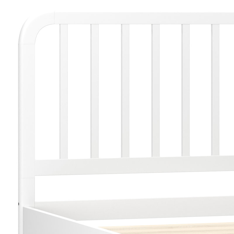 Base de lit plateforme en bois Aurey avec tête de lit à lattes et sommier à lattes de bois, Simple, Blanc