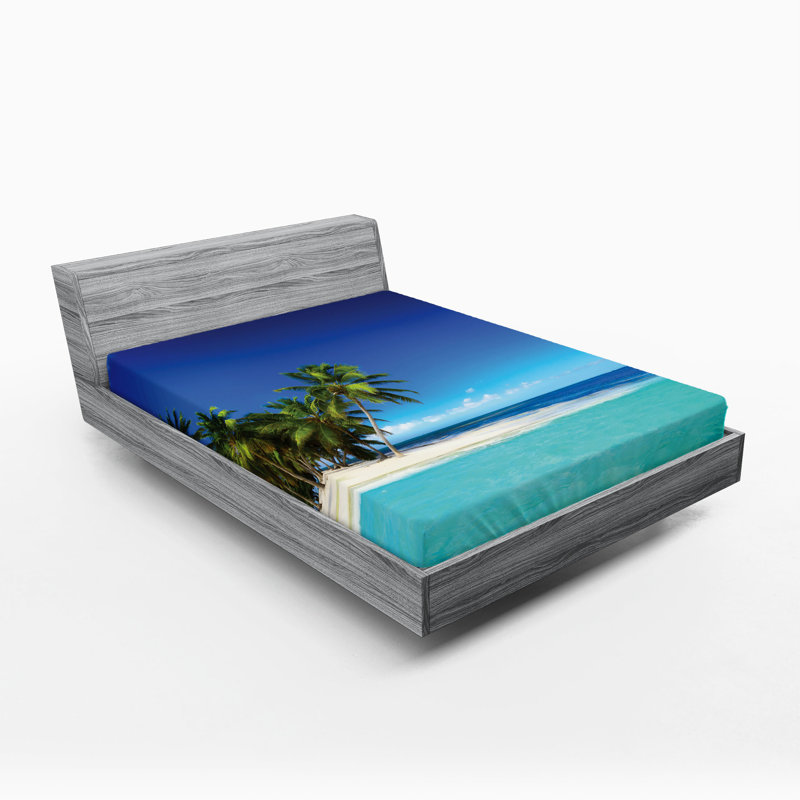 Ensemble de 2 draps-housse Ambesonne Jungle Seaside Nature Tropic Royal Blue Turquoise, Drap-housse très grand californien